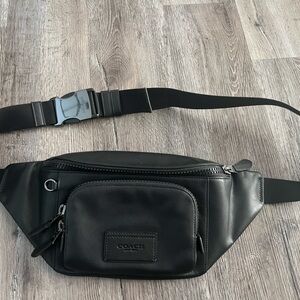 Coach C2716 Track Belt Bag Leather Fanny Pack Sling Bag in Black